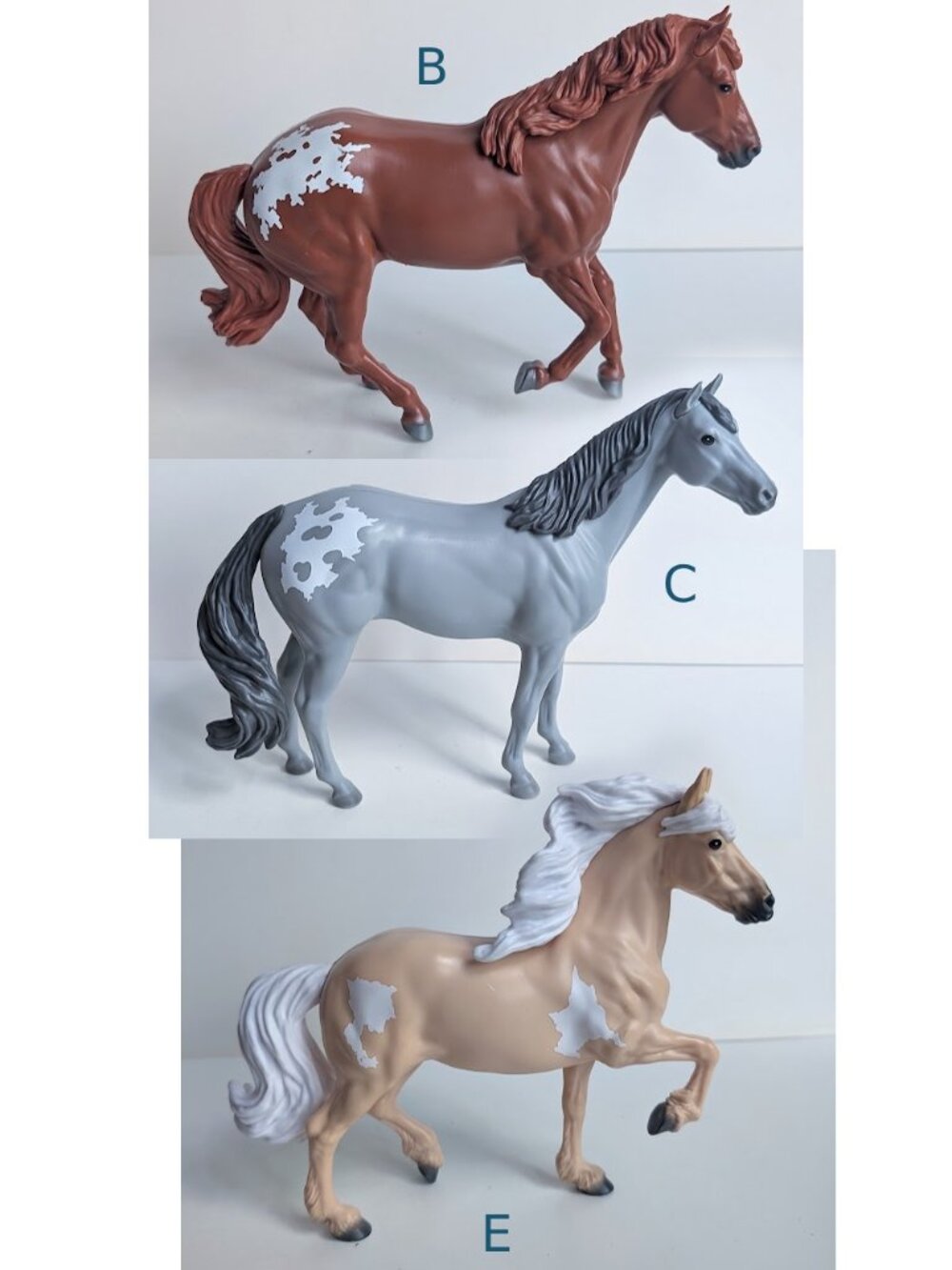 Lot of 3 Breyer Paddock Pals Farms toy horses B, C, E